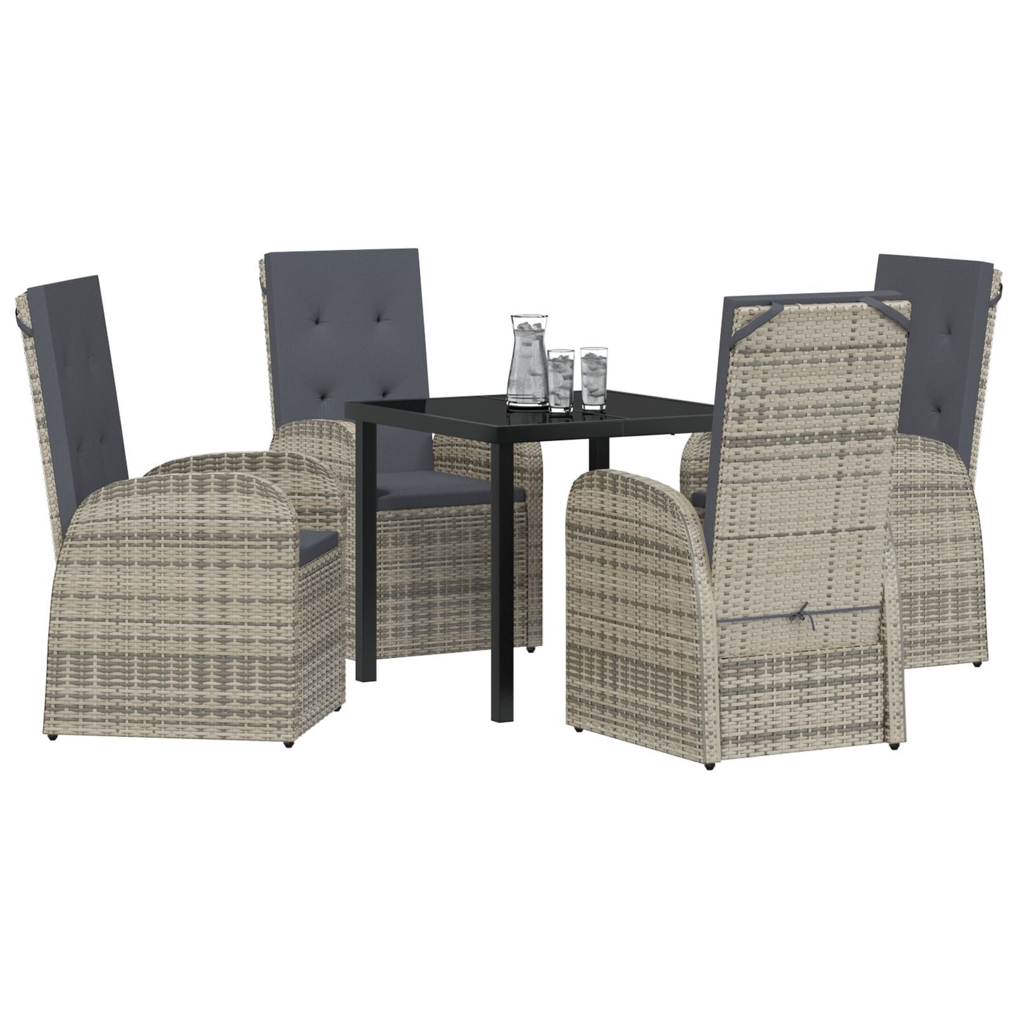 5-Delige Tuin Eetset Met Kussens Grijs Poly Rattan
