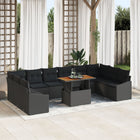 Tuinset 11-delig poly rattan hout zwart