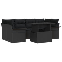 7-Delige Tuin Sofa Set Met Kussens Zwart Poly Rattan