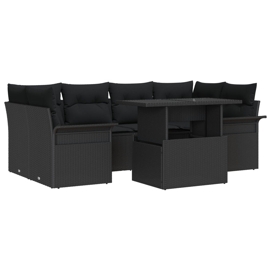 7-Delige Tuin Sofa Set Met Kussens Zwart Poly Rattan