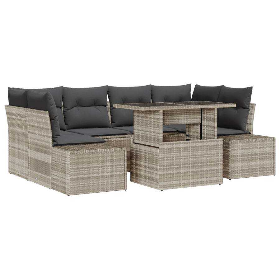 Tuin Sofa Set Set Van 7 Grijs Pe Riet Tuin Sofa Set Rechthoekig