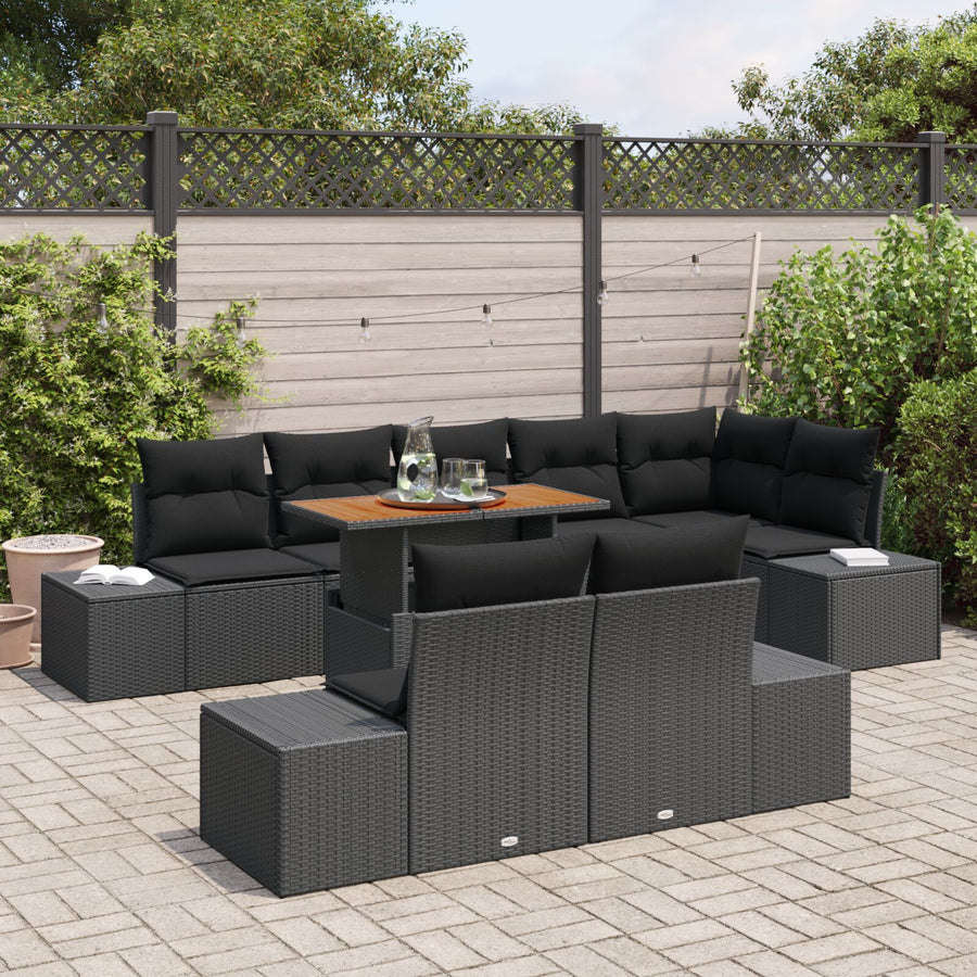 9-Delige Tuin Sofa Set Met Kussens Zwart Poly Riet