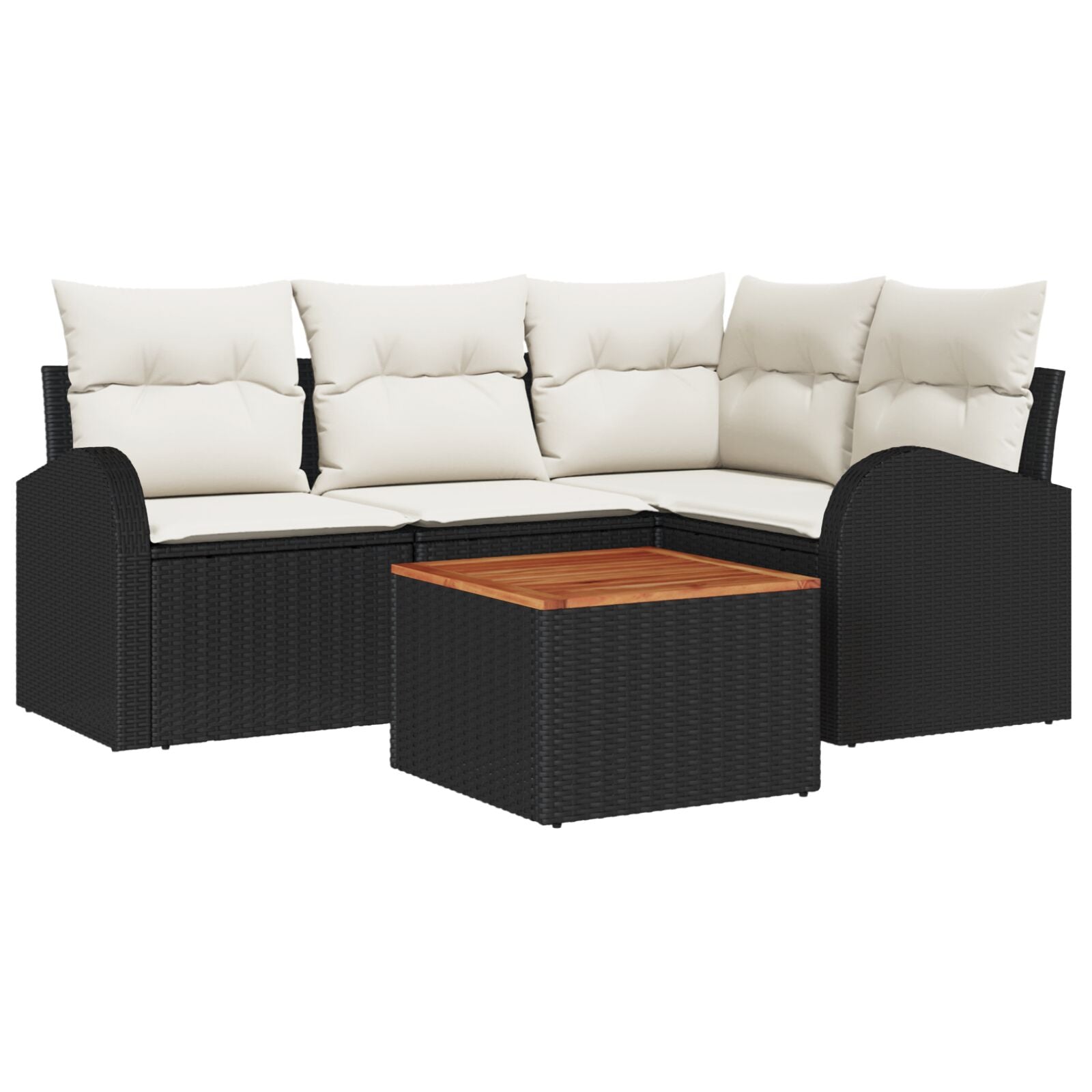 5 Delige Tuinbank Set Met Kussens Zwart Poly Rattan Acacia