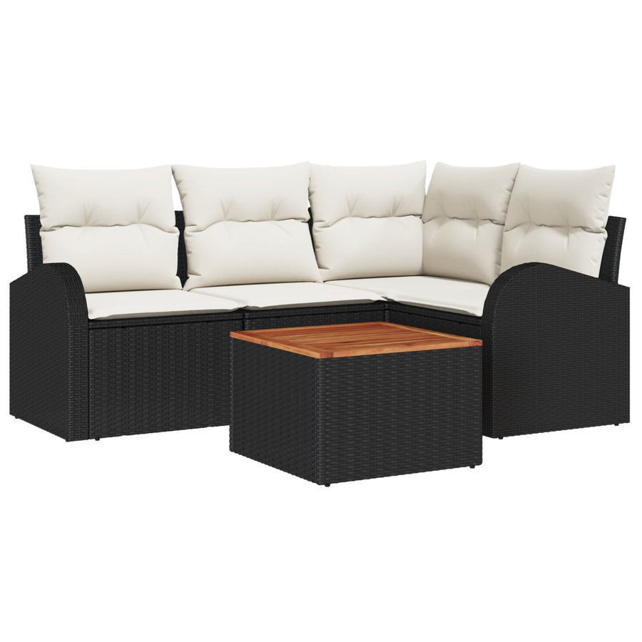 5 Delige Tuinbank Set Met Kussens Zwart Poly Rattan Acacia
