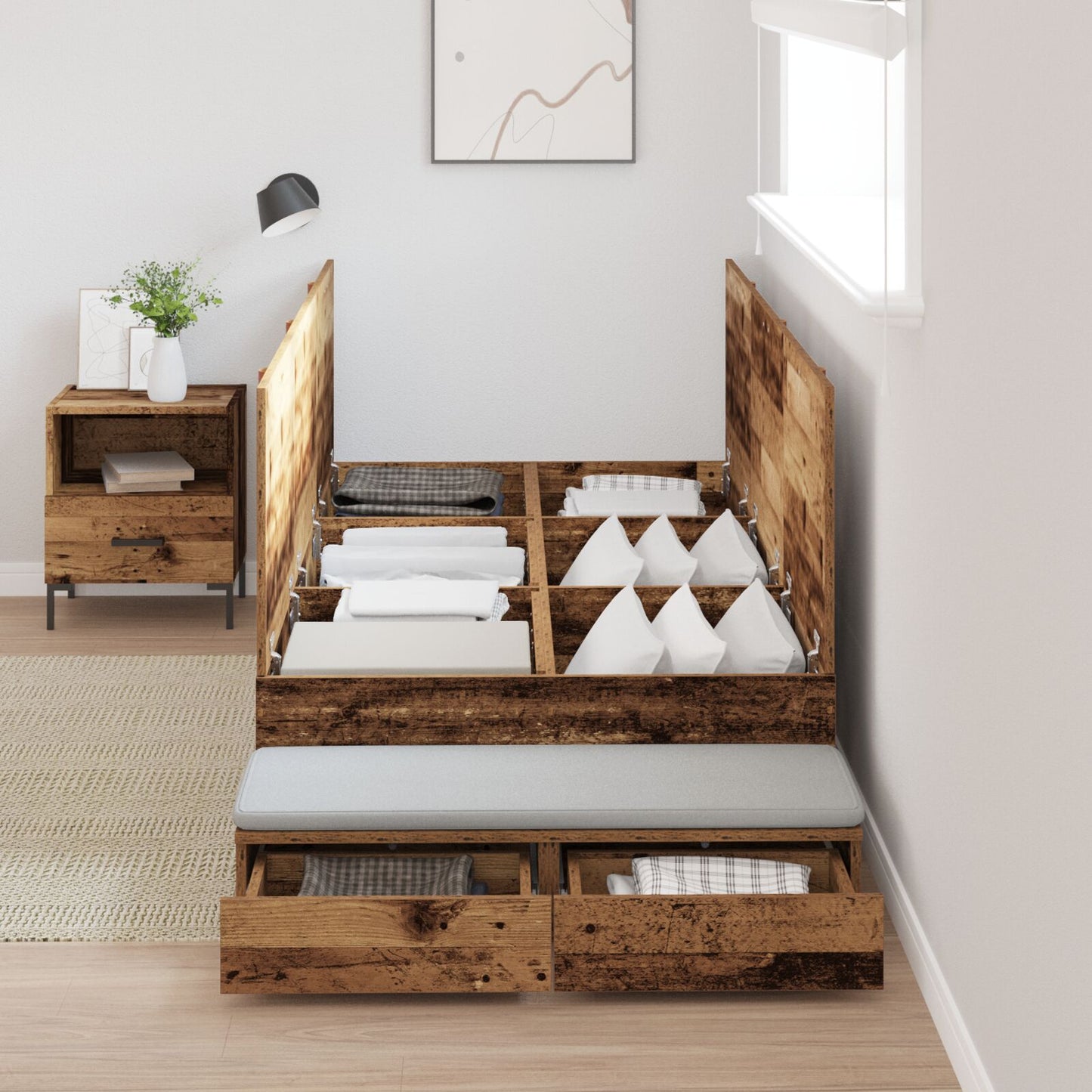 Opbergbedframe Oud Hout Massief Hout 75 X 190 Cm Opbergbedframe Artisanaal Eiken
