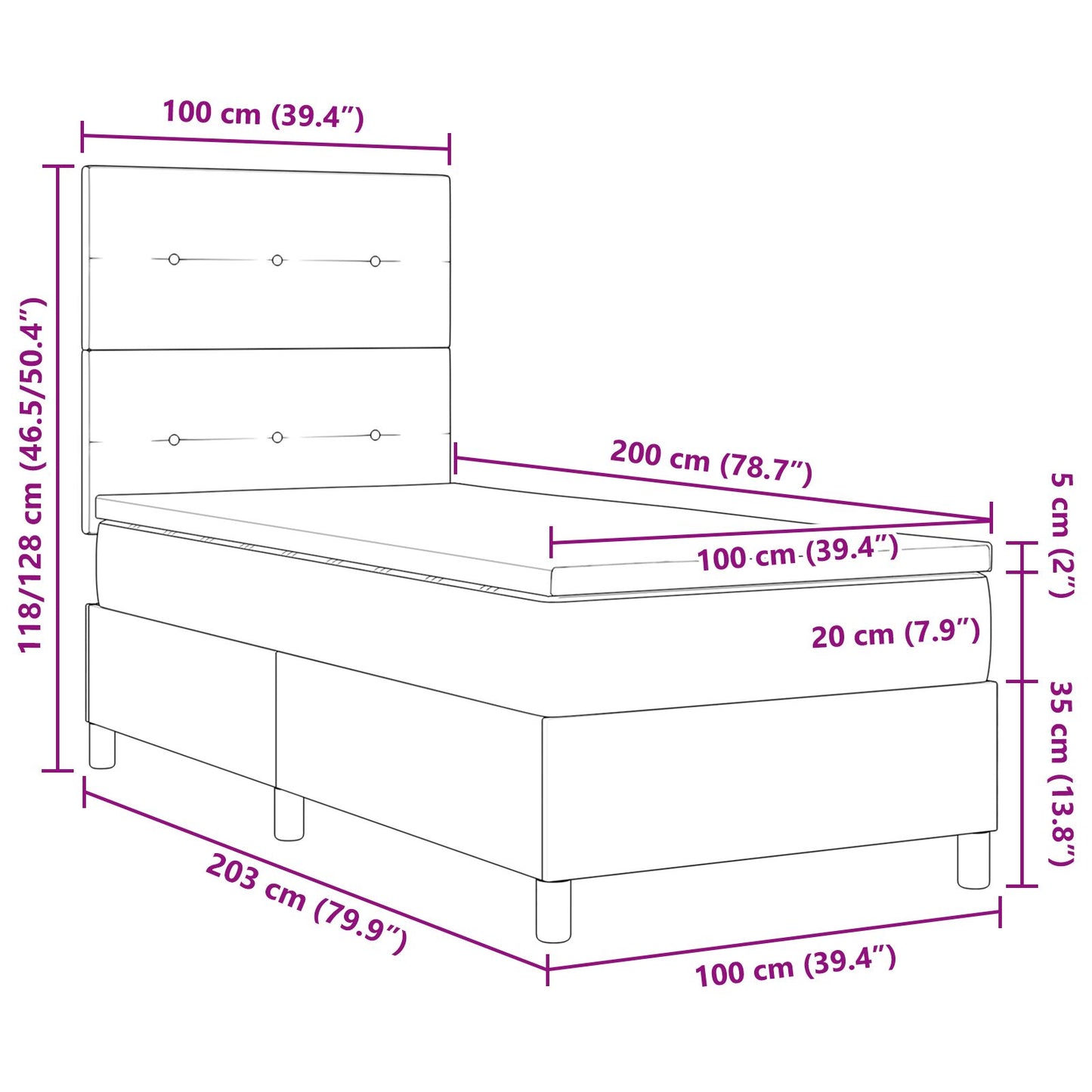 Boxspring Bed Met Matras Stof Blauw 100 x 200 cm Knopen quilts