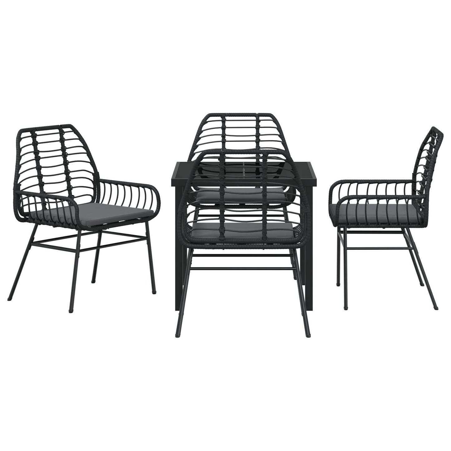 5-Delige Tuin Eetset Met Kussens Zwart Poly Rattan