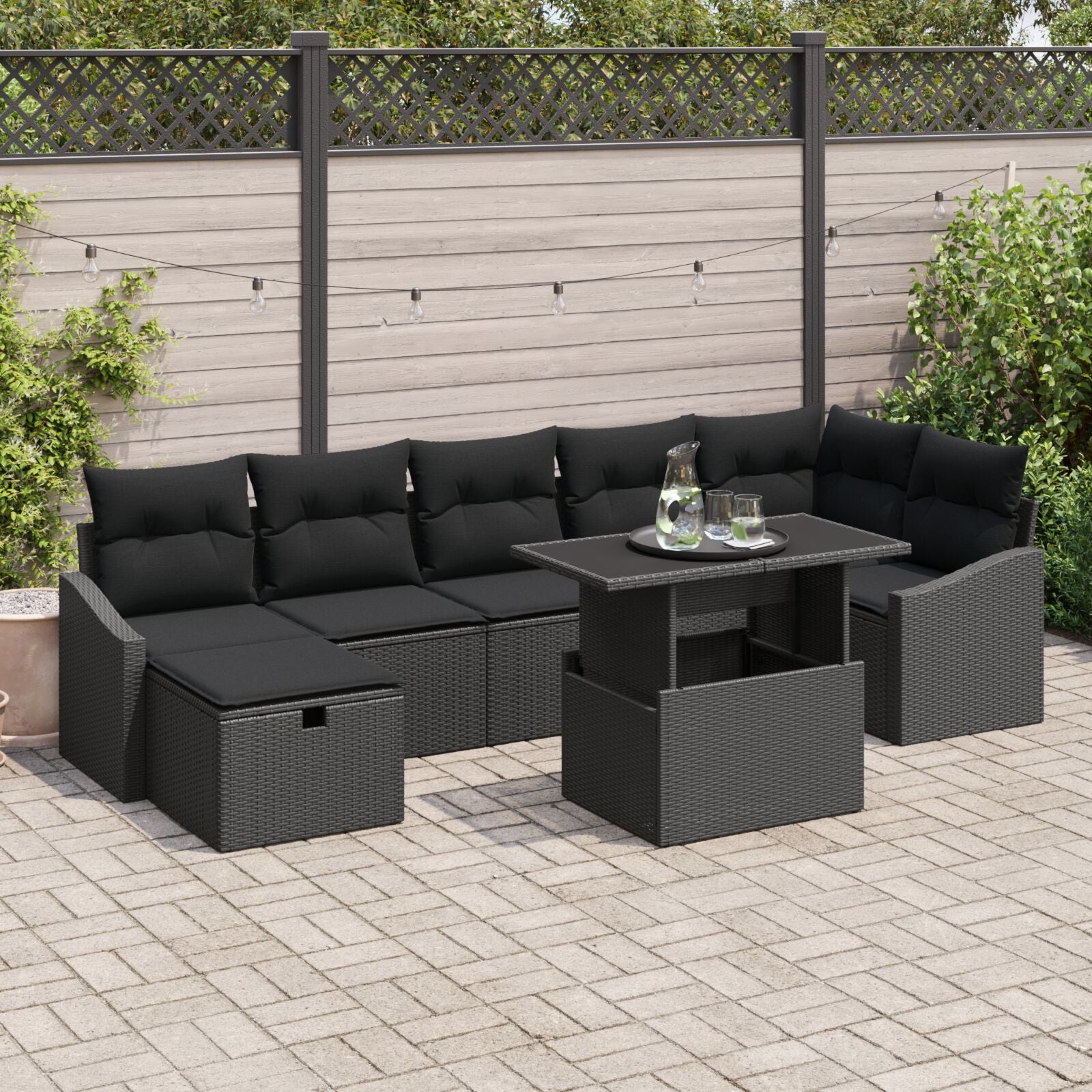 8 Delige Tuin Sofa Set Met Kussens Zwart Poly Rattan Wit