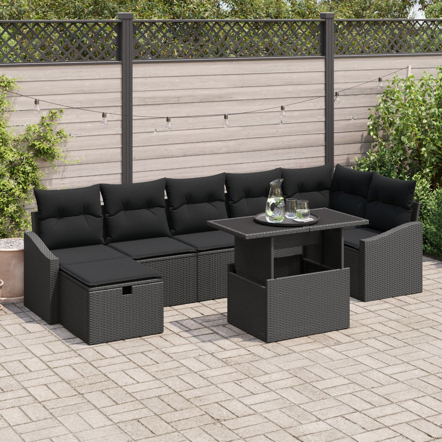 8 Delige Tuin Sofa Set Met Kussens Zwart Poly Rattan Wit