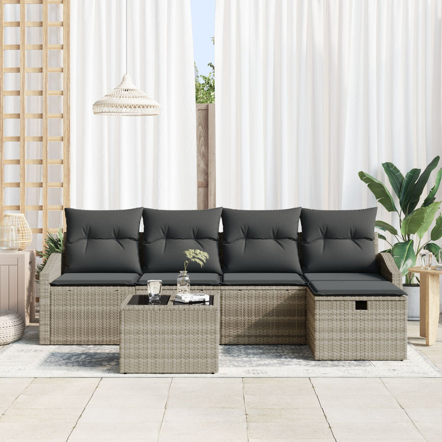 6-Delige Tuinbankset Met Kussens Lichtgrijs Poly Rattan Wit