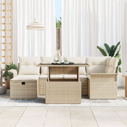 7-Delige Tuinsofa Set Met Kussens Beige Poly Rattan