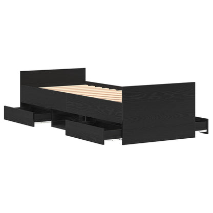 Bedframe Zonder Matras Zwart Eiken 75X190 Cm Bewerkt Hout