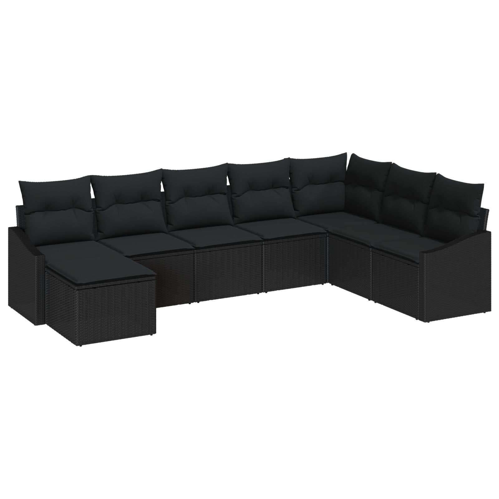 8 Delige Tuin Eettafelset Met Kussens Zwart Poly Rattan