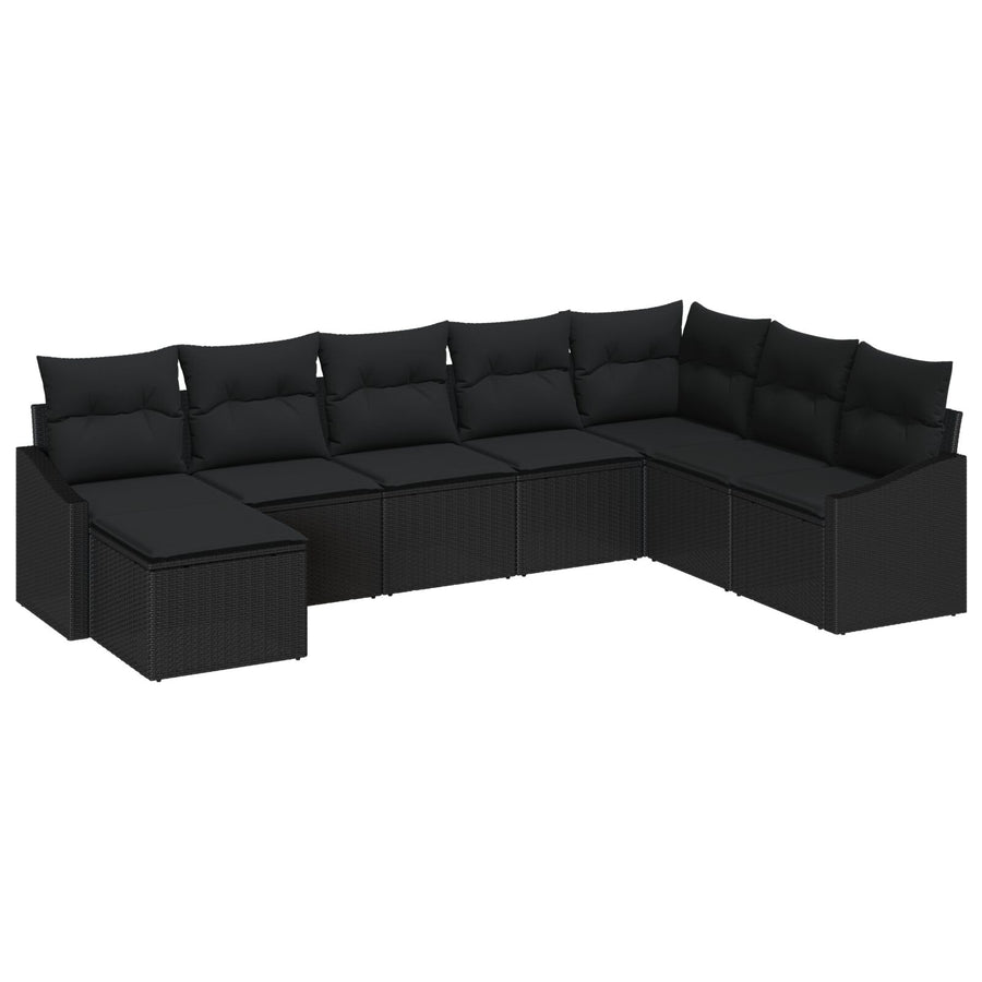 8 Delige Tuin Eettafelset Met Kussens Zwart Poly Rattan