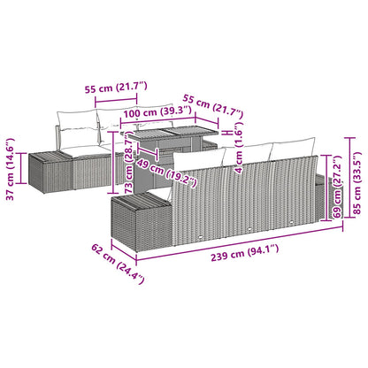 Tuin Sofa Set 7-Delig Zwart Rattan Buiten Tafel Rechthoekig