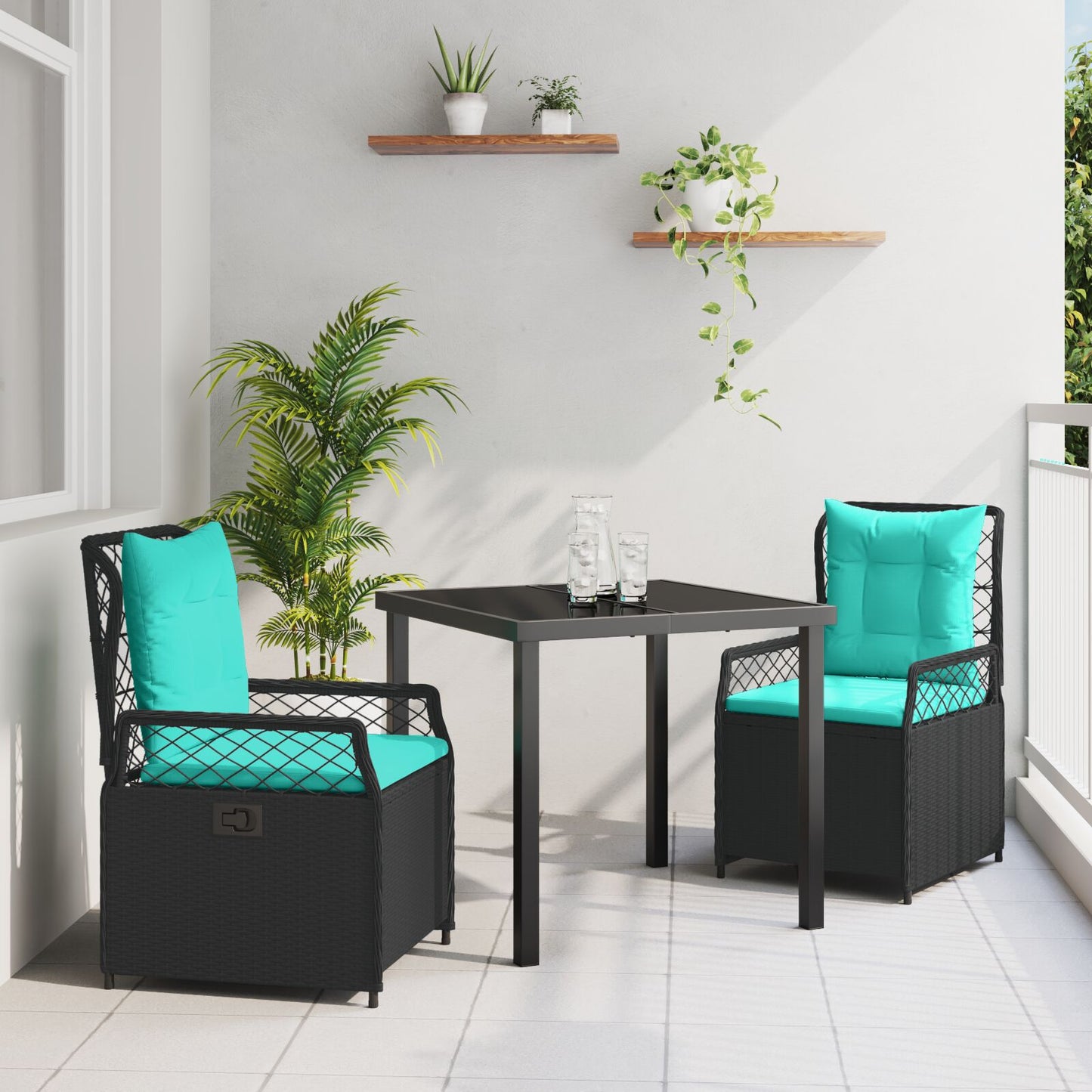 3-Delige Tuin Eetset Zwart Poly Riet