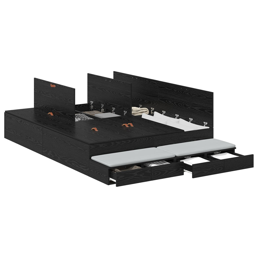 Opbergbedframe Zwart Eiken Bewerkt Hout 236.5 X 150 X 31.5 Cm Artisanaal Eiken