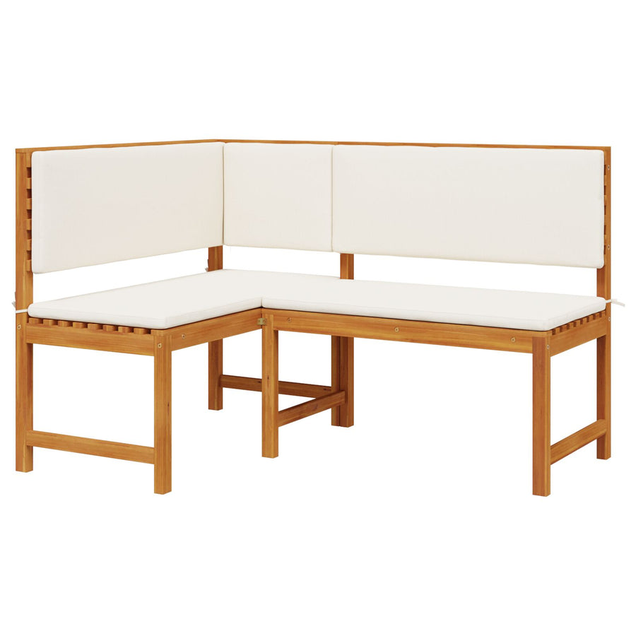 Tuhoekkussenbank Met Kussens 140X100X91 Cm Massief Acaciahout Crème wit L-vormige bank
