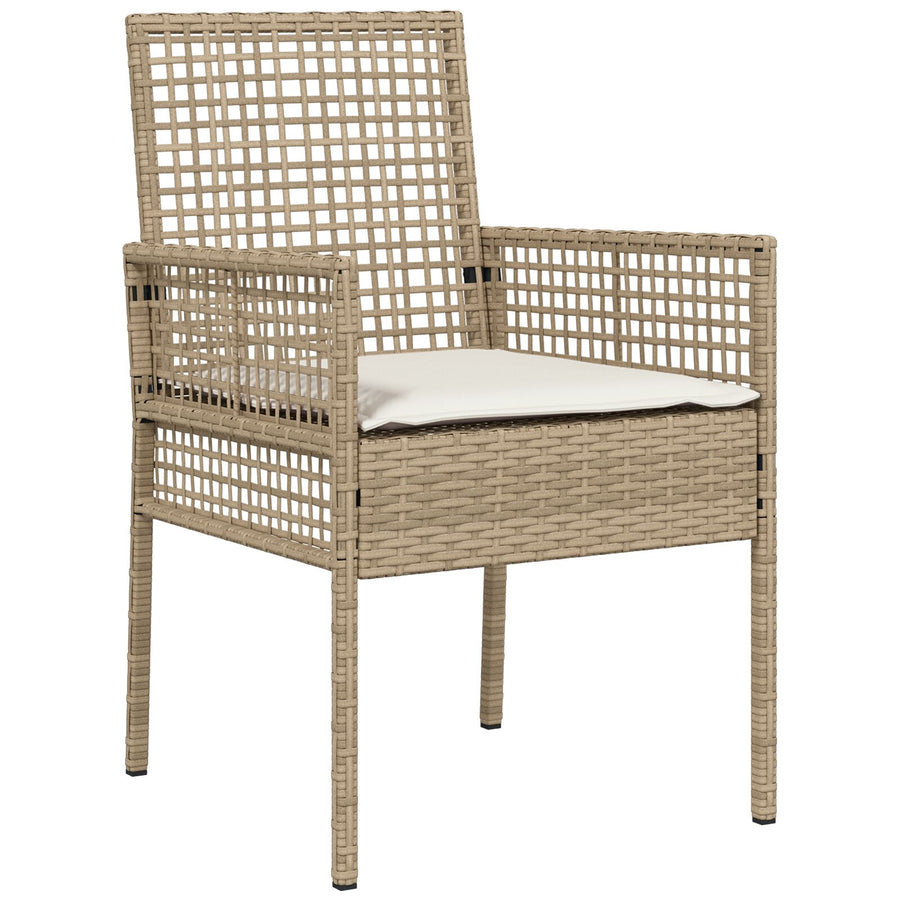 3-Delige Tuin Bistro Set Met Kussens Beige Poly Rattan