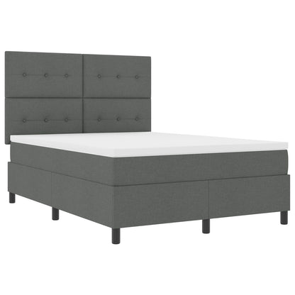 Boxspring Bed Met Matras Stof Donkergrijs 140 x 200 cm Knop tufted