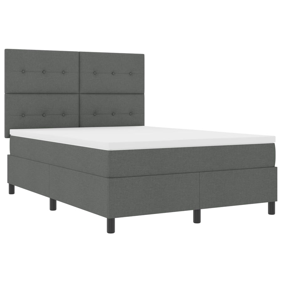 Boxspring Bed Met Matras Stof Donkergrijs 140 x 200 cm Knop tufted