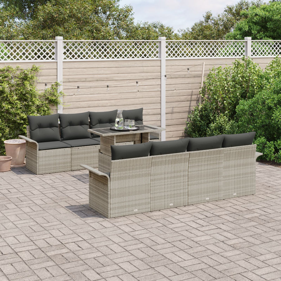 9 Delige Tuin Sofa Set Met Kussens Lichtgrijs Poly Rattan
