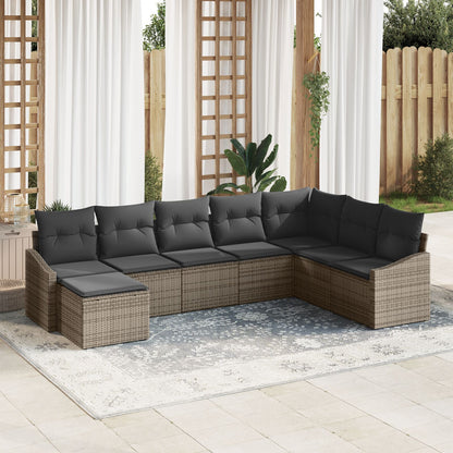 8-Delige Tuin Eetset Met Kussens Grijs Poly Rattan