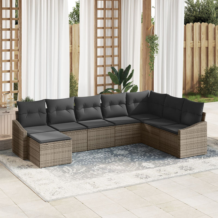 8-Delige Tuin Eetset Met Kussens Grijs Poly Rattan