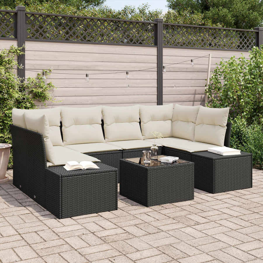 7-Delige Tuinbank Set Met Kussens Zwart Poly Rattan