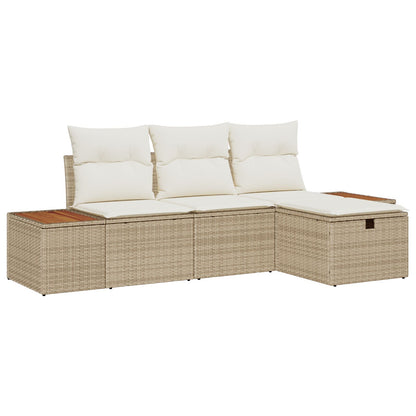 4 Delige Tuin Sofa Set Met Kussens Beige Poly Rattan