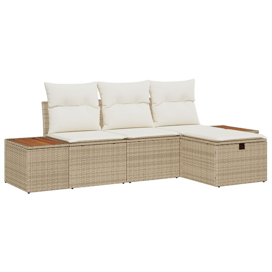 4 Delige Tuin Sofa Set Met Kussens Beige Poly Rattan