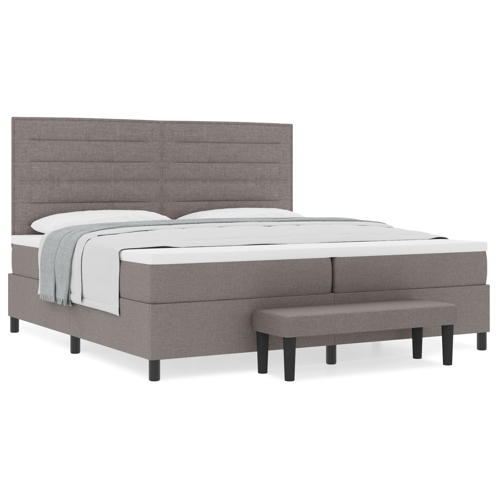 Boxspring Bed Met Matras & Bank Stof Taupe 200 x 200 cm Lijnen ontwerp