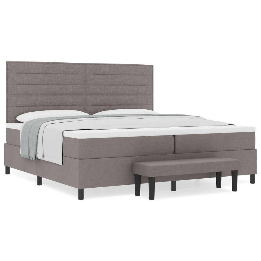 Boxspring Bed Met Matras & Bank Stof Taupe 200 x 200 cm Lijnen ontwerp