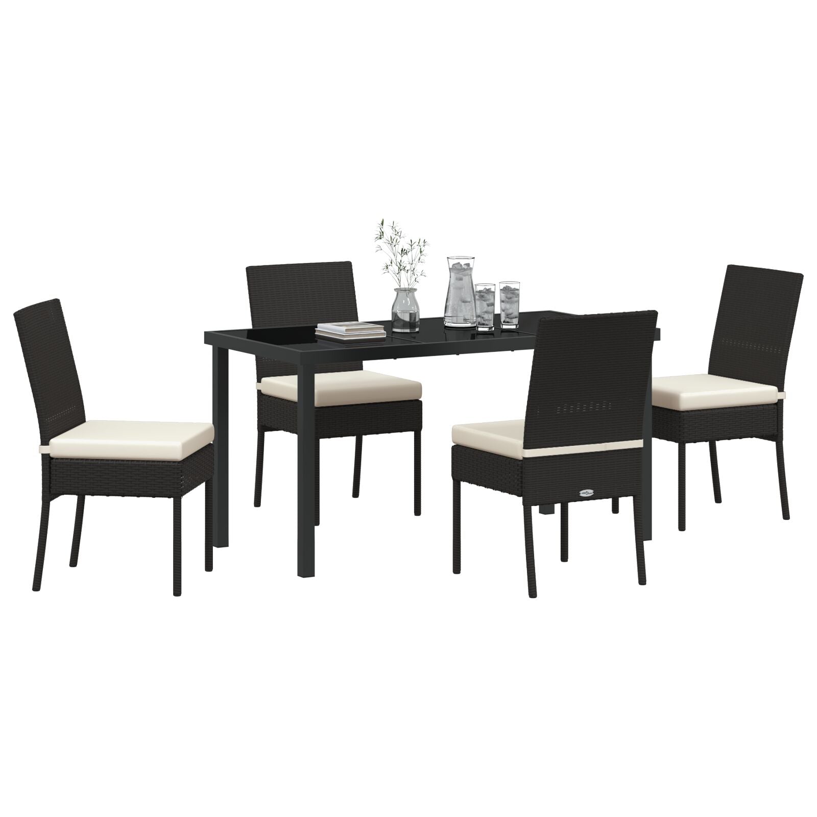 5 Delige Tuin Eetset Zwart Poly Rattan