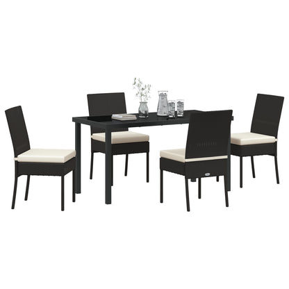 5 Delige Tuin Eetset Zwart Poly Rattan