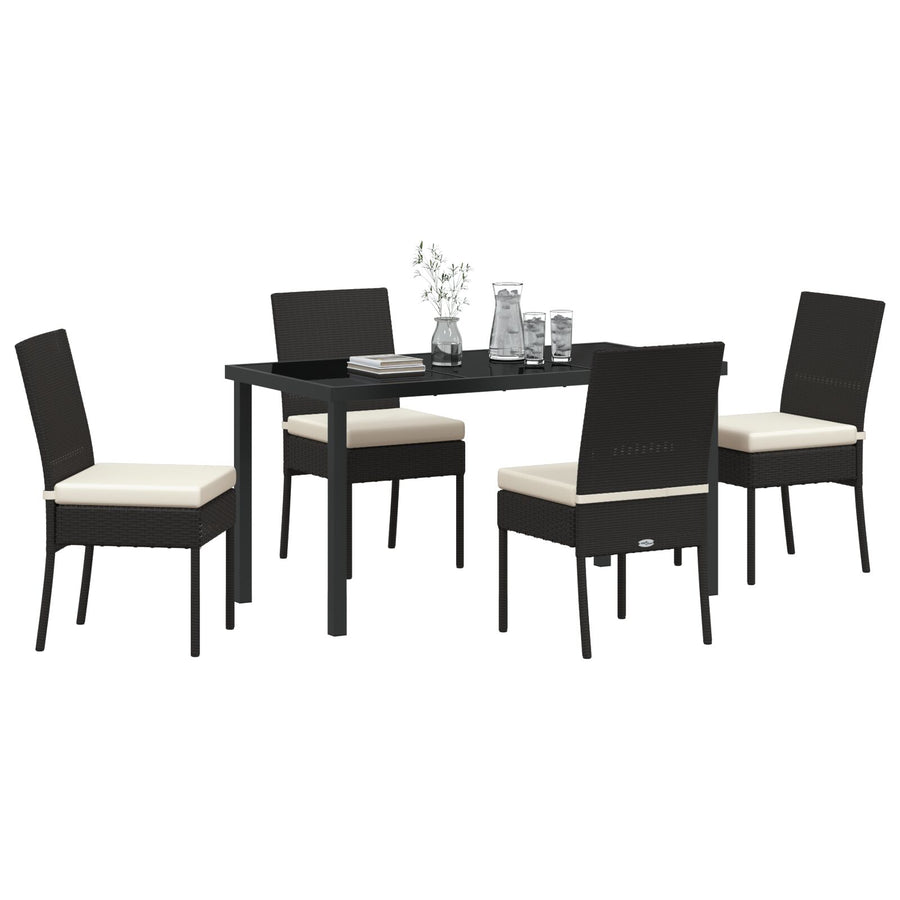 5 Delige Tuin Eetset Zwart Poly Rattan