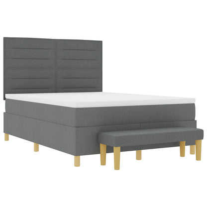Boxspring Bed Met Matras & Bank Stof Donker Grijs 140 x 200 cm Lijnen ontwerp