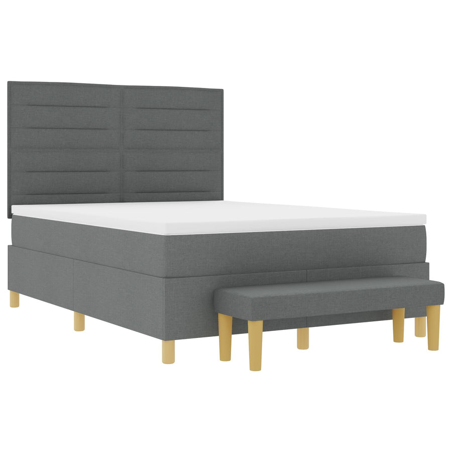 Boxspring Bed Met Matras & Bank Stof Donker Grijs 140 x 200 cm Lijnen ontwerp