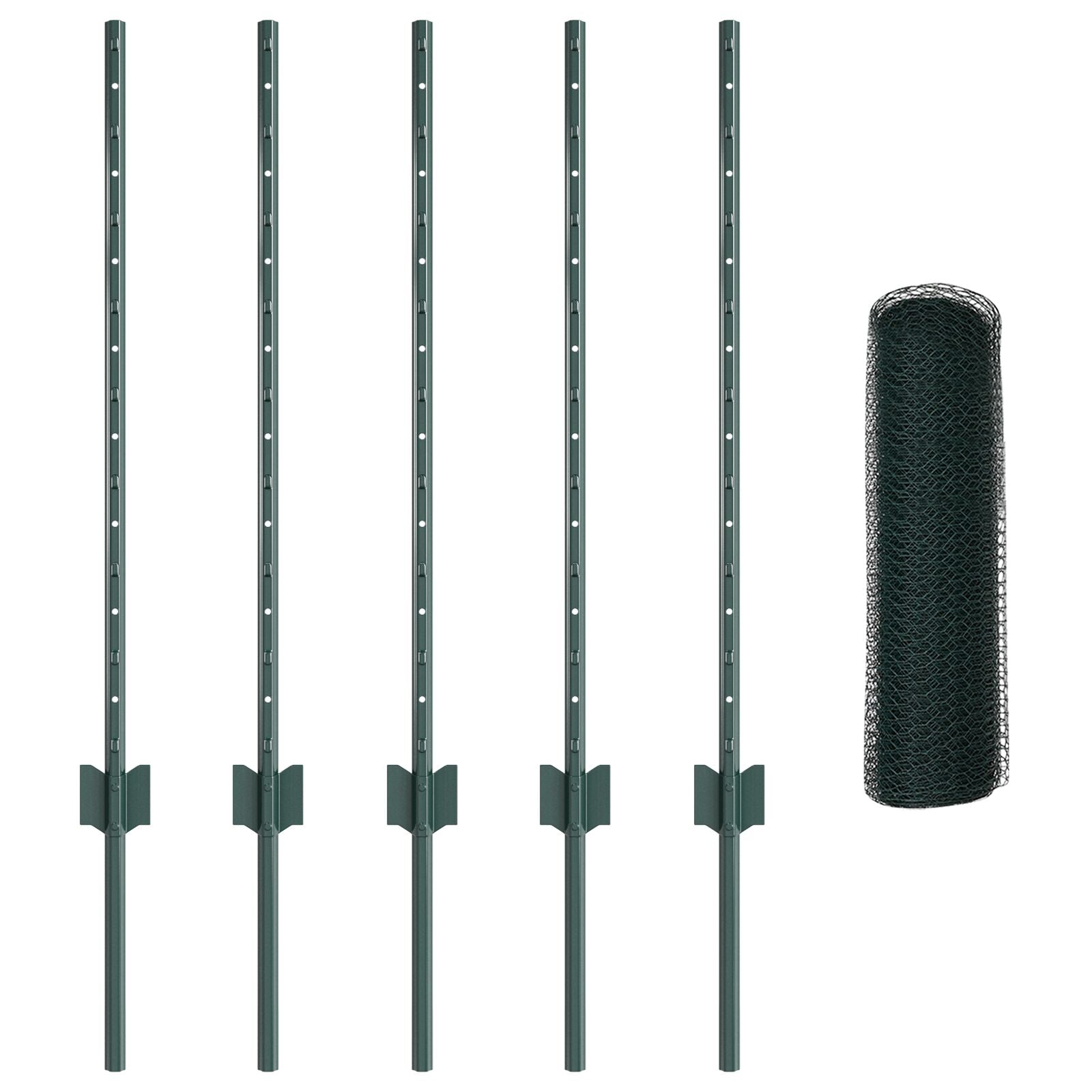 Hekpalen 5 St U-Channel Groen 80 Cm Staal,  Zeshoekig Hek Groen 0.8X10 M Staal