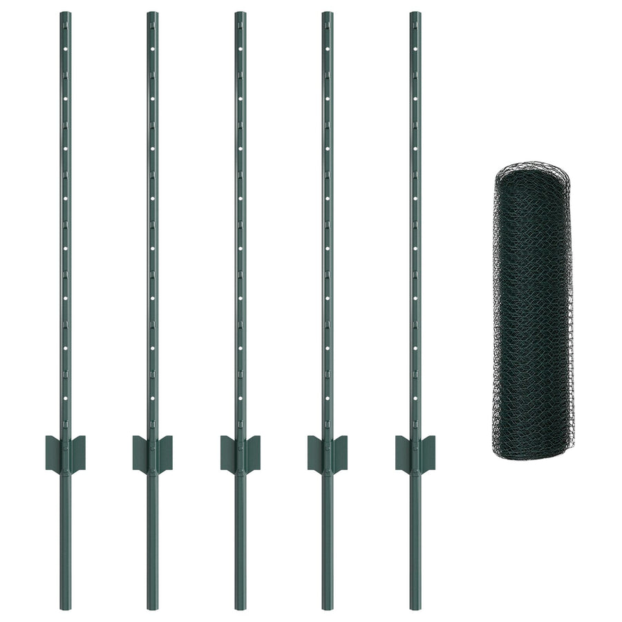 Hekpalen 5 St U-Channel Groen 80 Cm Staal,  Zeshoekig Hek Groen 0.8X10 M Staal