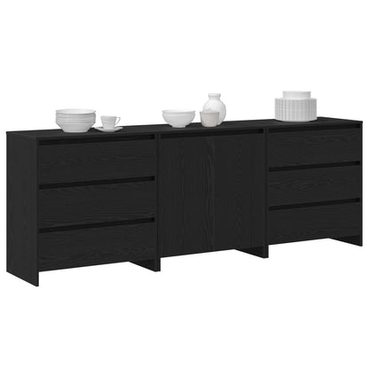 3-Delige Sideboards In Zwart Eiken Geengineerd Hout