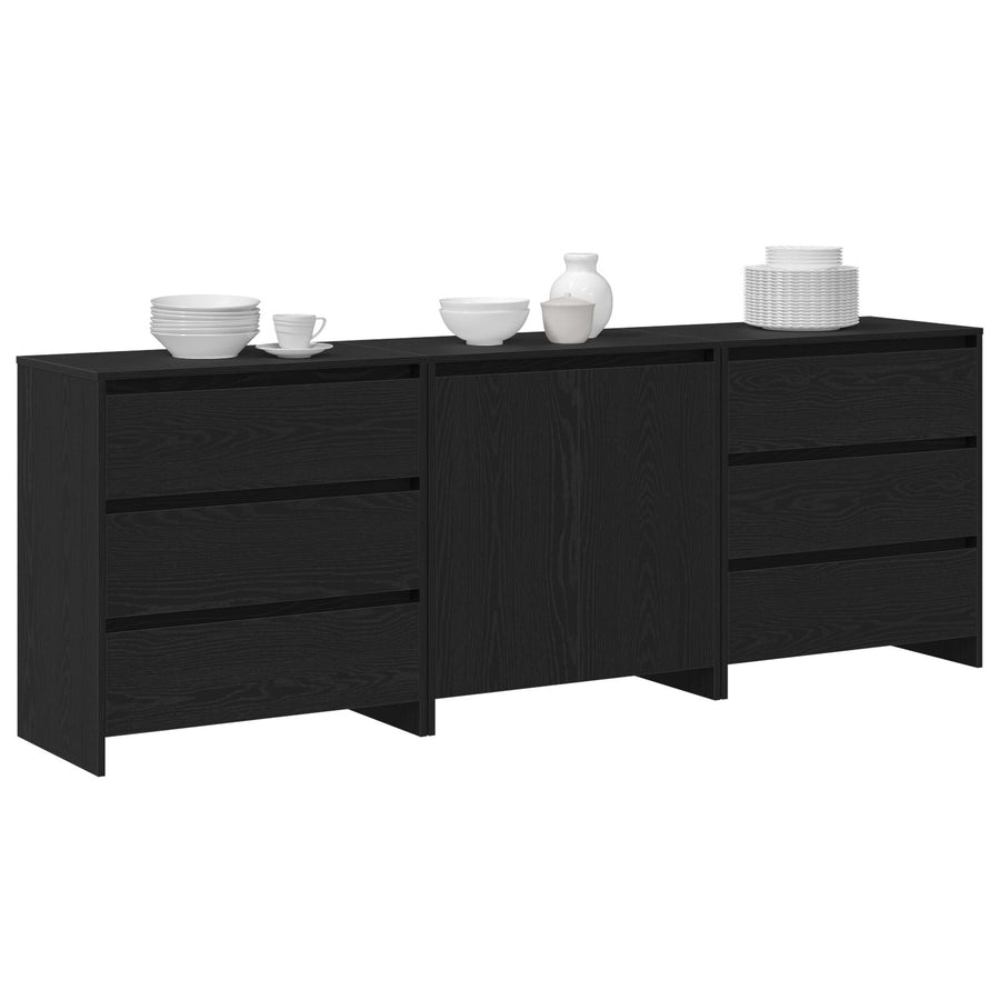 3-Delige Sideboards In Zwart Eiken Geengineerd Hout
