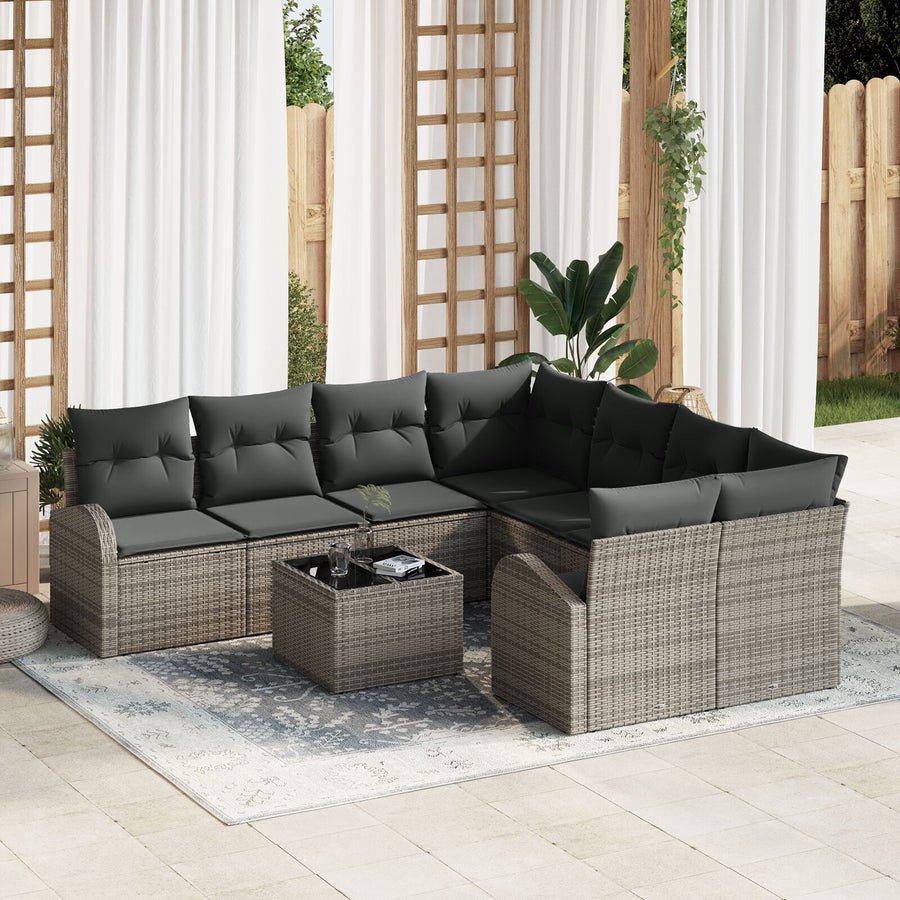 9-Delige Tuin Sofa Set Met Kussens Grijs Poly Riet