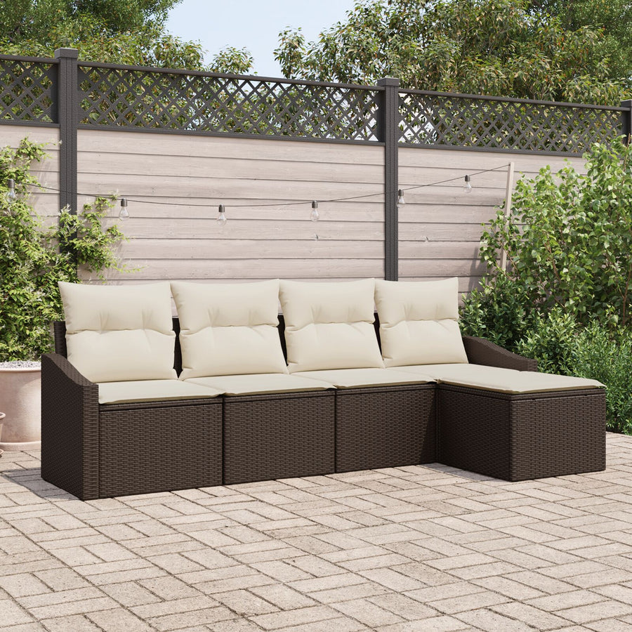 5 Stuks Tuin Sofa Set Met Kussens Bruin Poly Rattan
