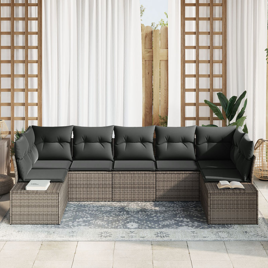 7-Delige Tuinbank Set Met Kussens Grijs Poly Rattan