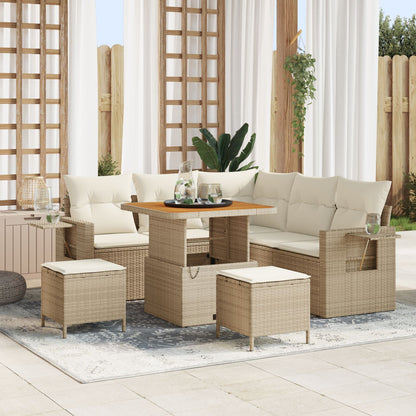8-Delige Tuinbankset Met Kussens Beige Poly Riet Acacia, 3-Delige Tuin Dinerset Met Kussens Beige Poly Riet Acacia Wit
