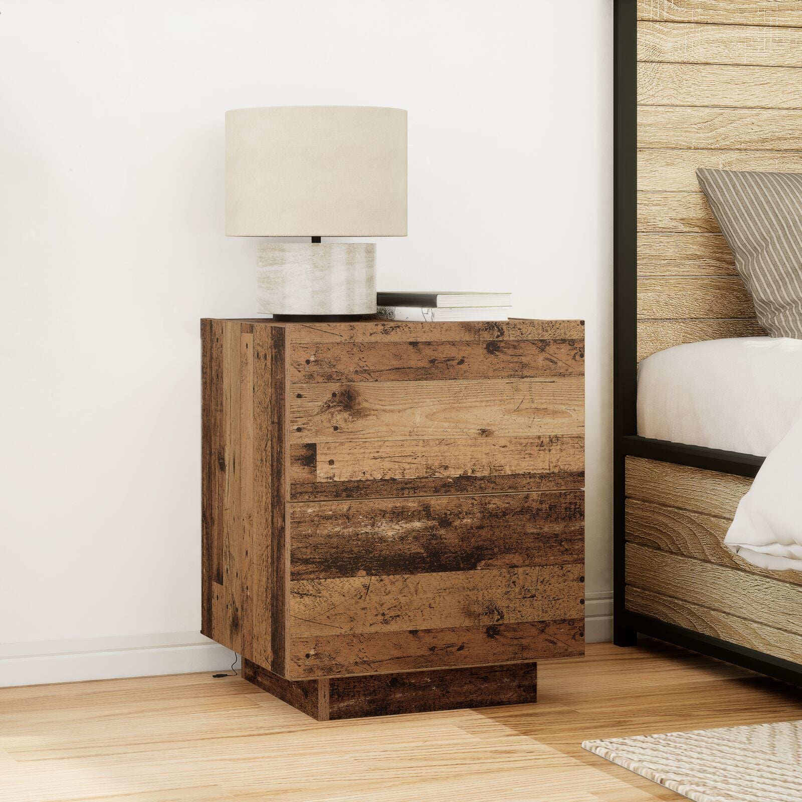 Bedside Cabinets Met Led Lichten 2 Stuks Oude Hout 45X40X55 Cm