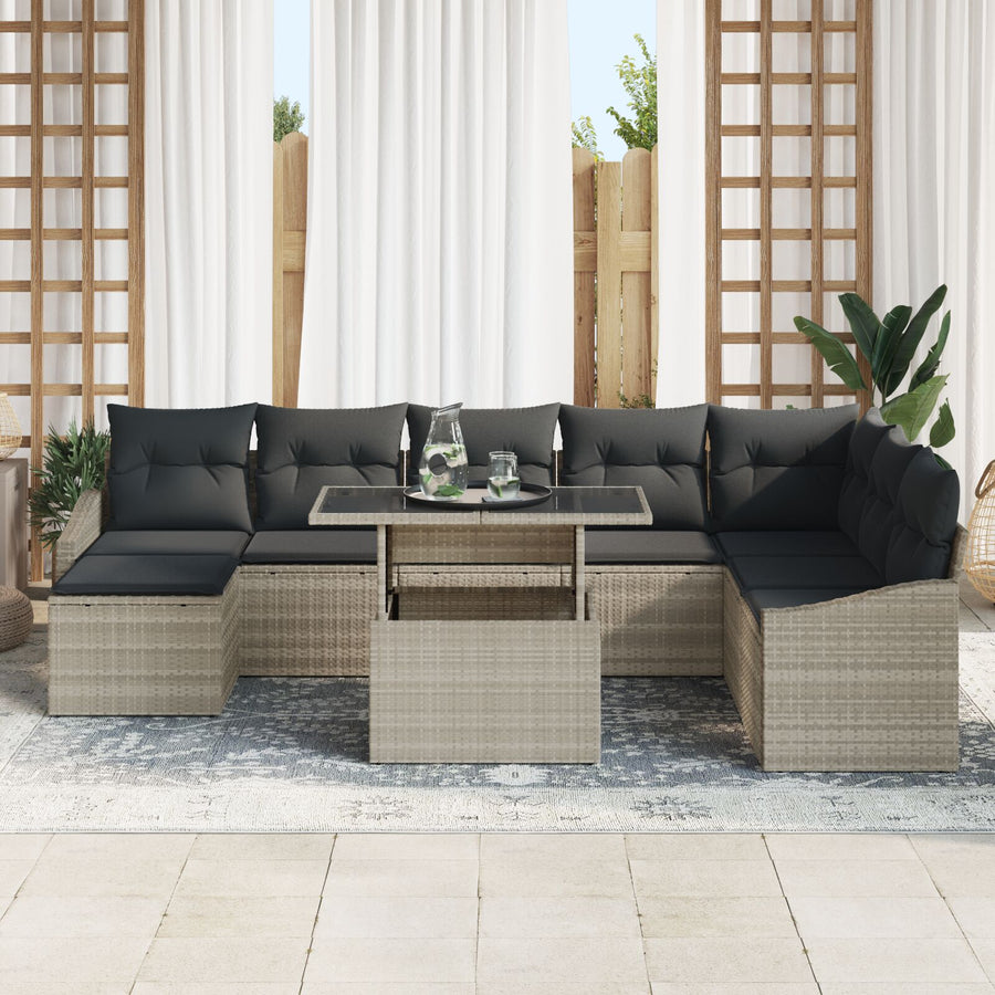 9-Delige Tuinsofa Set Met Kussens Lichtgrijs Poly Riet