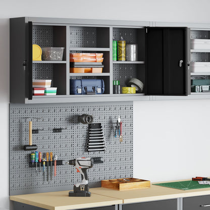 3 Delige Gereedschapskast En Pegboard Set Wandgemonteerd Zwart Metaal
