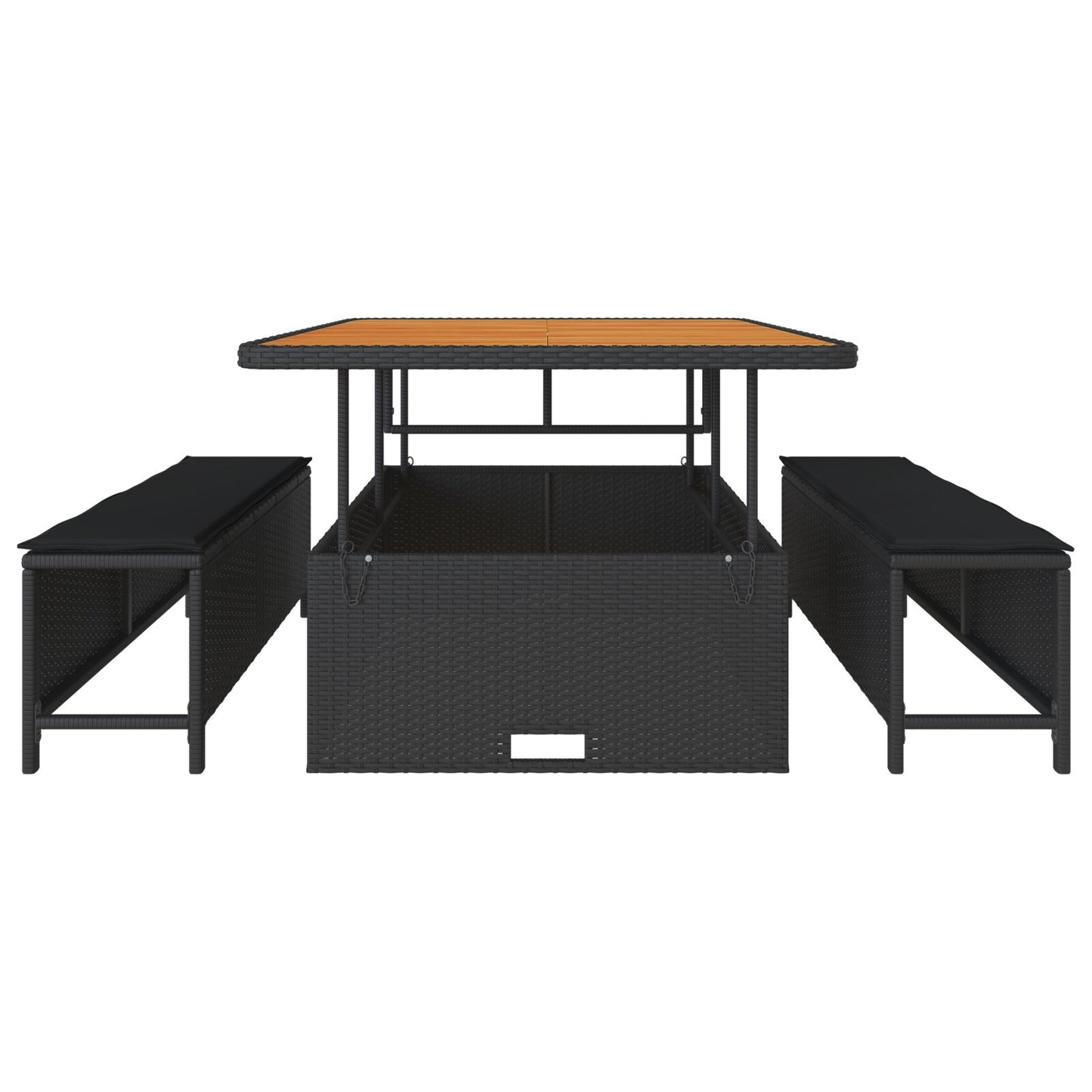 3-Delige Tuin Dinerset Met Kussens Poly Rattan Acacia 100 cm Zwart 2 krukken